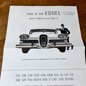 Edsel Vintage Advertising Car Poster Pamphlet - White Car